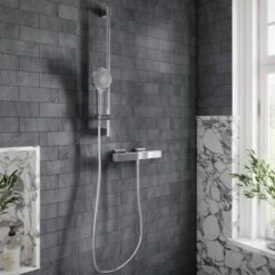 Villeroy & Boch 15 Villeroy & Boch Square Verve Thermostatic Exposed Shower Set With Riser Rail Chrome