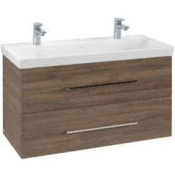 Villeroy & Boch Avento Arizona Oak 1000mm Wall Hung Vanity Unit & 2 Tap Hole Basin