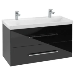 Villeroy & Boch Avento Crystal Black 1000mm Wall Hung Vanity Unit & 2 Tap Hole Basin