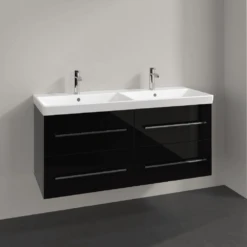 Villeroy & Boch Avento Crystal Black 1200mm Wall Hung Vanity Unit & Double Basin