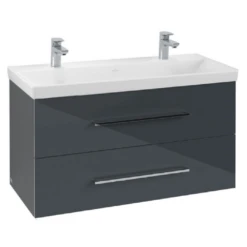 Villeroy & Boch Avento Crystal Grey 1000mm Wall Hung Vanity Unit & 2 Tap Hole Basin