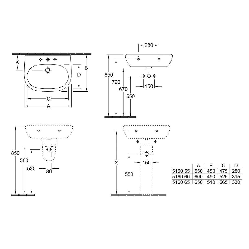 Villeroy & Boch O.novo 600x490 1th White Basin & Semi Pedestal 12 Villeroy & Boch O.novo 600x490 1th White Basin & Semi Pedestal - Image 10